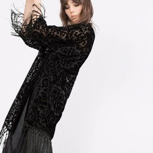 Zara Black Velvet Kimono w/ Fringe